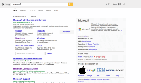 bing resultat recherche test