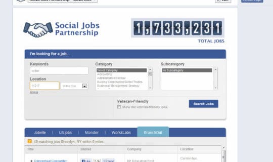 Facebook social jobs application