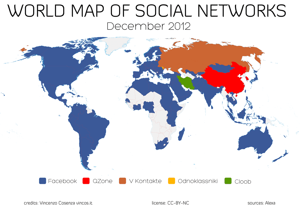 world map of social networks 2012