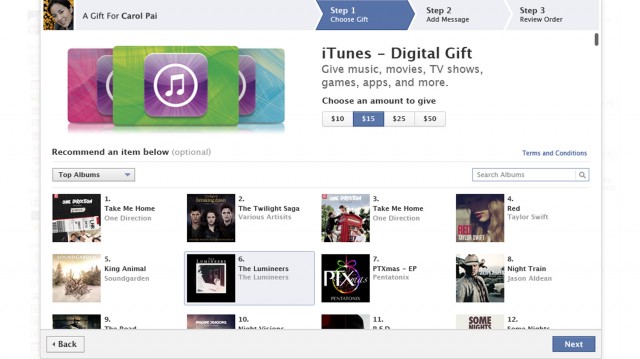 Facebook ajoute la boutique Itunes à son service cadeaux