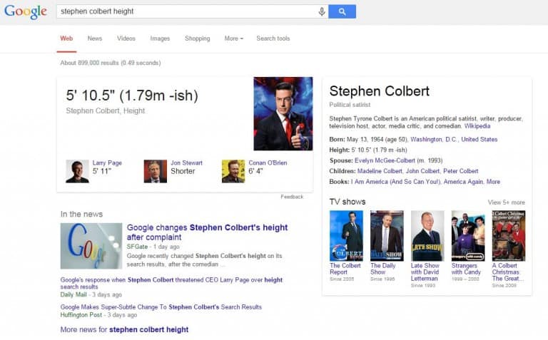 Knowlegde Graph Stephen Colbert Height