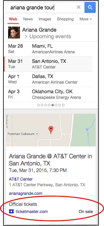 Les Nouveautés Du Knowledge Graph De Google 2 Knowledge-Graph-Ariana-Grande-Tickets