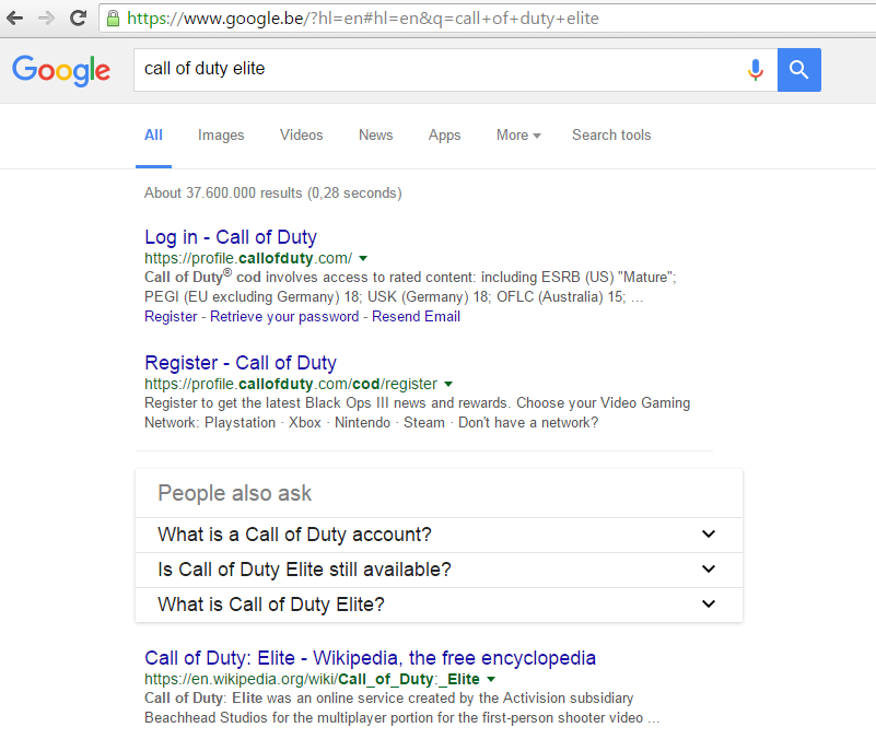 "People Also Ask" sur Google.be